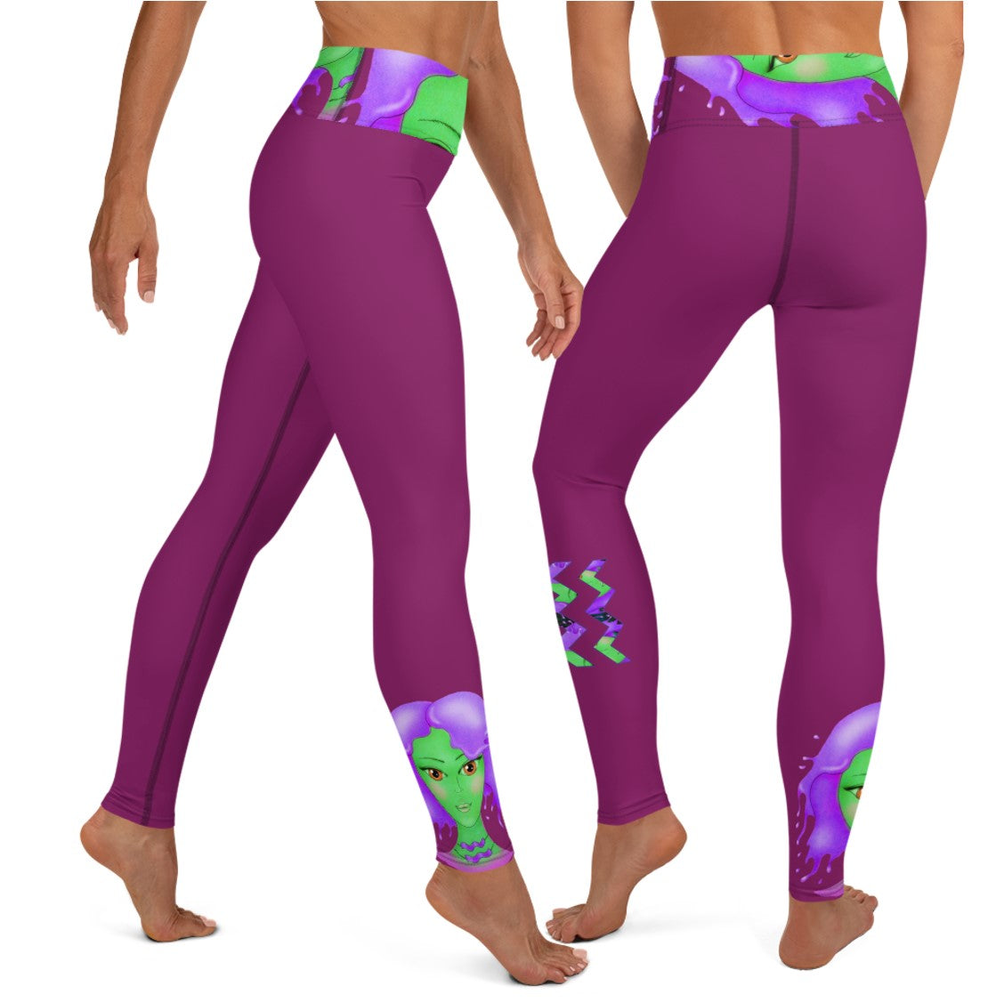 High Waist Leggings- Aquarius. Pale Sapphire Blue Yoga Pants. WickedYo.